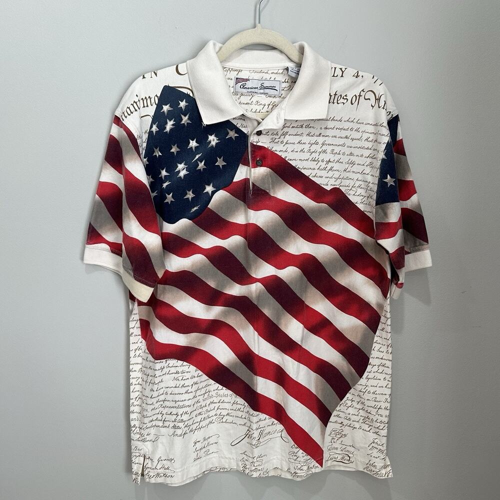 American Flag Declaration of Independence 4th of July Polo Shirt Medium